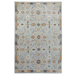 Bareens Designer Rugs - Classic Ziegler Reid Blue Tan Hand-Knotted Wool Rug - 9'0'' x 12'3'' - Enhance the ambiance of your home with this magnificent Persian-influenced Turkish hand-knotted rug made by skilled artisans capable of creating the most exceptional vegetable dyes and hand-spun wool. This exquisite handmade rug is a one-of-a-kind Peshawar Kafkaz, otherwise identified as Chobi, Chobi Peshawar, Oushak, or Ziegler rug. These handmade rugs are crafted in Pakistan utilizing superior-quality wool imported from Australia, New Zealand, and Korea in two types of weaves: the Persian weave and the Mori weave. This rug is meticulously crafted by hand using the finest natural vegetable dyes extracted from local plants. The artisans use a blend of hand-spun local and fine merino wool, resulting in a rug with a compelling texture, higher lanolin content, and longer staple. The artisans occasionally incorporate natural or artificial silk into the pile to enhance specific motifs. The finished product is an awe-inspiring execution of flawless design and an understated palette that exudes elegance.