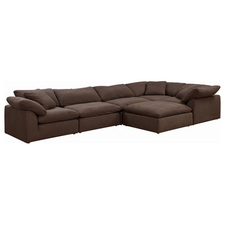 6PC Slipcovered L-Shape Sectional Sofa with Ottoman | Brown