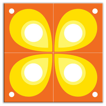 6"x6" Earth Quads Glossy Decorative Tile, Mod Flod Orange, Set of 4
