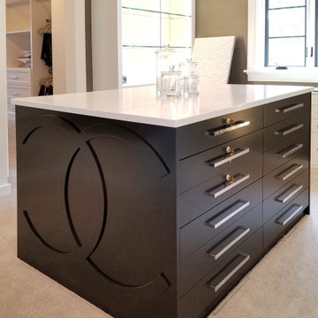 Custom One-Of-A-Kind Monogrammed Dressing Rooms Island with Locking Drawers