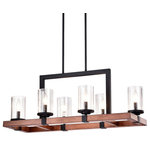 Edvivi Lighting - 6-Light Black and Wood Rectangular Linear Chandelier With Seeded Glass - The seeded glass sconces combined with the wood and black finishes make this piece a great addition to your space.  Perfect for your kitchen island or dining room, this modern farmhouse lighting fixture adds the perfect industrial and rustic feel.  The faux wood finish is durable and detailed and partnered with the black finish, creates a classic contrast.