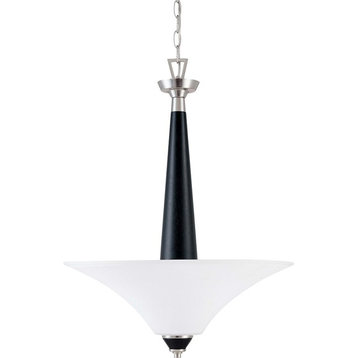 Brushed Nickel With Ebony Wood and White Glass Pendant/Chandelier