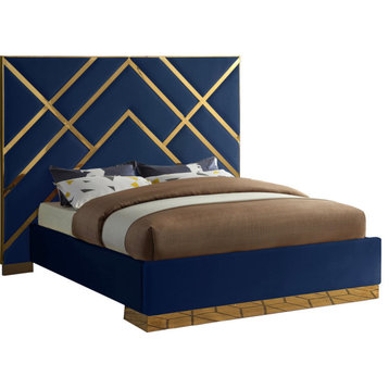 Vector Upholstered Bed, Navy, King, Velvet