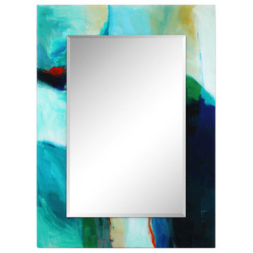 "Sky" Rectangular Beveled Wall Mirror Framed with Printed Tempered Art Glass