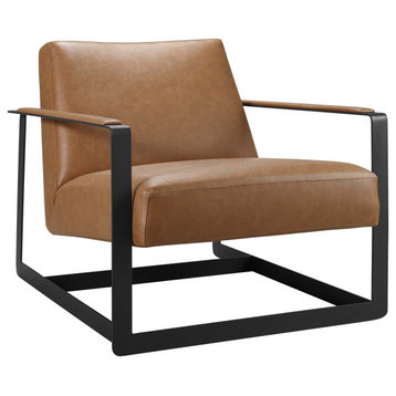 Seg Vegan Leather Upholstered Vinyl Accent Chair, Tan