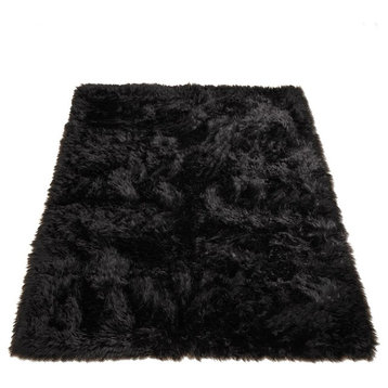 Classic Black Bear Faux Fur Rectangle Rug, 40"x55"