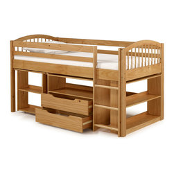 Bolton Furniture - Addison Junior Loft with Storage Drawers and Bookshelf, Cinnamon - Loft Beds