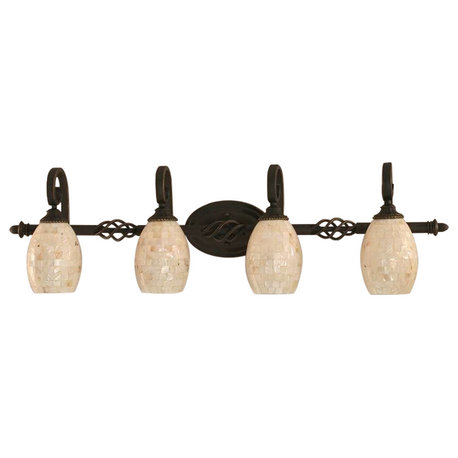 Toltec Lighting Elegante 4-Light Bath Bar, 5" Ivory Glaze Seashell Glass