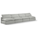 Meridian Furniture - Comfy Upholstered Modular Sofa, Grey, 4-Piece: 4 Armless Chair, Linen Textured Fabric - Give your space a whole new look with this grey Comfy linen textured fabric sofa. This handsome sofa fits nicely with other items in the Comfy collection and is a versatile seating option designed for adaptability, comfort and style. Wrapped in rich grey durable linen textured fabric upholstery, this sofa offers a plush embrace of overstuffed down feather cushions, carefully crafted to deliver the highest level of comfort. The perfect seat for creating an oasis for relaxation, this sofa has thick foam surrounding its frame for added support and coziness.