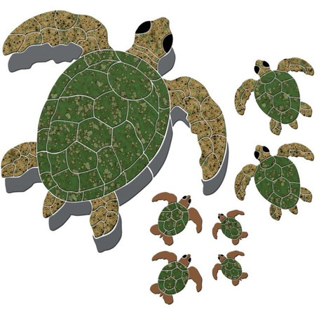 Turtle Group Ceramic Swimming Pool Mosaic Green/Brown