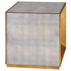 Gold Metallic Mirrored Bunching Cube Table, End Accent Square Open Modern