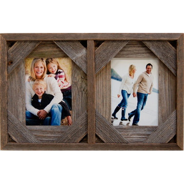 Collage Frame With Two Openings, Barn Wood With Cornerblocks, 5x7