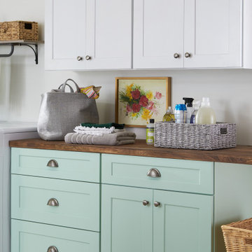 Two Toned Mint and White, Solid, Real Wood, White Birch Cabinets