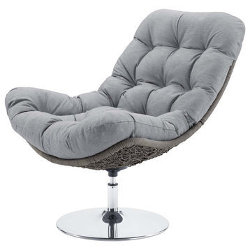 Modern Outdoor Patio Furniture Lounge Chair, Rattan Fabric Metal, Grey Gray