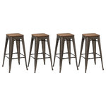 BTExpert - Steven Metal and Wood Bar Stools, Set of 4, 30" - Add a little industrial edge to your kitchen, bar or game room with the Steven stools. These stackable, easy-to-move seats are versatile and hardworking, featuring pared-down looks that sit well in most designs.