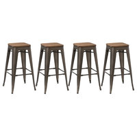 Steven Metal and Wood Bar Stools, Set of 4, 30"