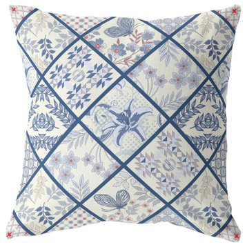 18" White Navy Patch Indoor Outdoor Throw Pillow