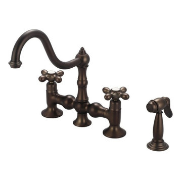 Bridge Style Kitchen Faucet With Side Spray To Match, Oil Rubbed Bronze Finish W