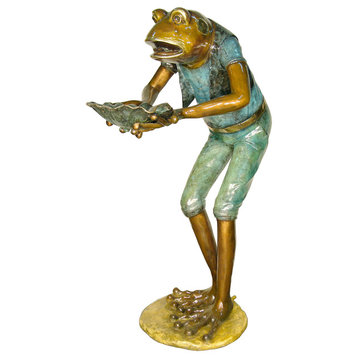 Frog Holding A Lotus Leave  Bronze Fountain Sculpture, Special Patina Finish