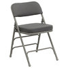Premium Curved Triple Braced Gray Fabric Metal Folding Chair