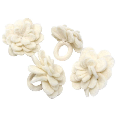 Felt Cream Zinnia Napkin Rings, Set of 4