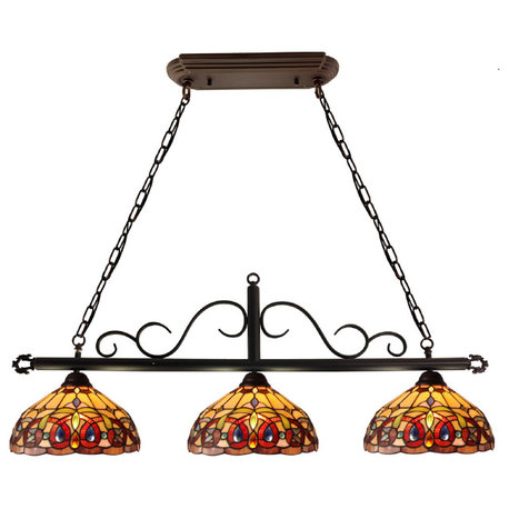 Serenity Victorian Tiffany-Style Dark Bronze 3 Light Island Pendant 45" Wide