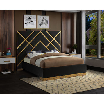 Vector Upholstered Bed, Black, King, Velvet