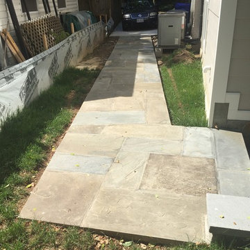 Stone Wall in Chevy Chase MD, 2 Inch Thermal Cut Sill Caps and Flagstone Walk