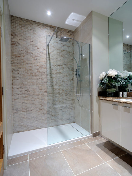 Houzz Transitional  Bathroom  with Beige Tile  Design Ideas  