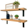 Rustic Pine Wood Industrial Bracket Floating Shelves Set of 2, Walnut, 36"