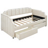 Gewnee Twin Size Upholstered daybed with Drawers, Wood Slat Support in Beige