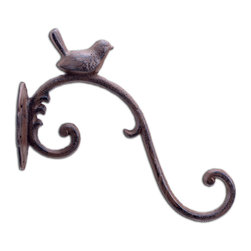 Import Wholesales - Decorative Chickadee Bird Design Cast Iron Plant Hanger, 11" Long - Planter Hardware And Accessories