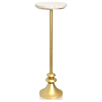 Cameron End or Side Table, White and Gold Flaked