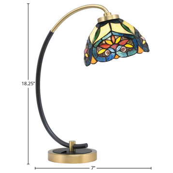 1-Light Desk Lamp, Matte Black/New Age Brass Finish, 7" Pavo Art Glass
