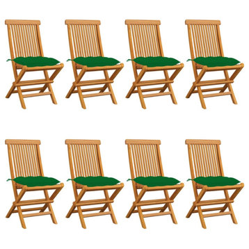 Vidaxl Garden Chairs With Green Cushions, Set of 8