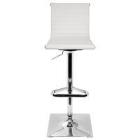 LumiSource Masters Adjustable Barstool With Swivel, White PU Leather