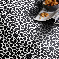 Moroccan Mosaic & Tile House - 8"x8" Bahja Handmade Cement Tile, Black/White, Set of 12 - Wall And Floor Tile