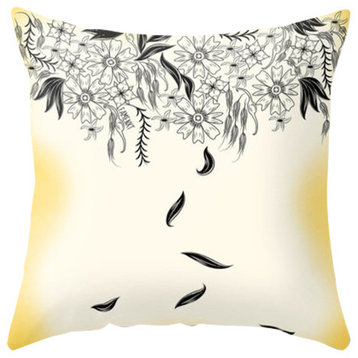 Decorative Floral Pillow Cover, Black/White