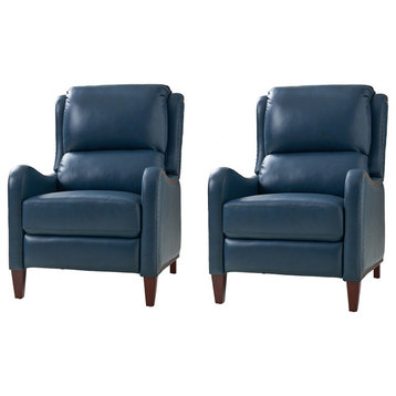 Genuine Leather Recliner With Nailhead Trim Set of 2, Turquoise