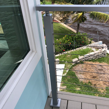 Steel Mono Stringer & Butcher Block Treads w/ Cable Rail