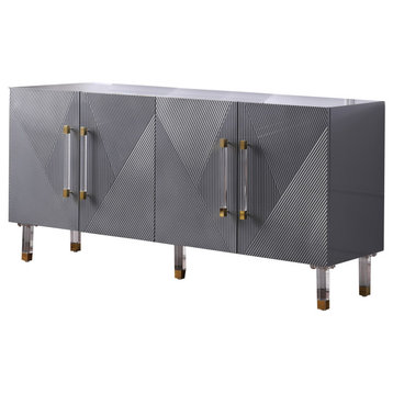 Fenella 65" Lacquer With Gold Accents Sideboard, Gray