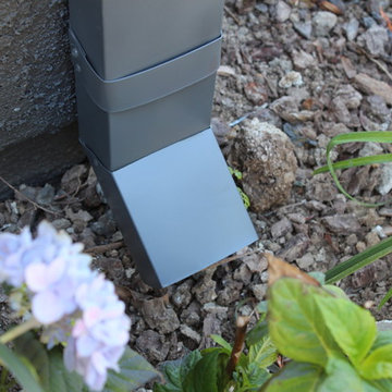 Seamless Box Style Gutters, Colonial Red, Storm Gray Downspouts