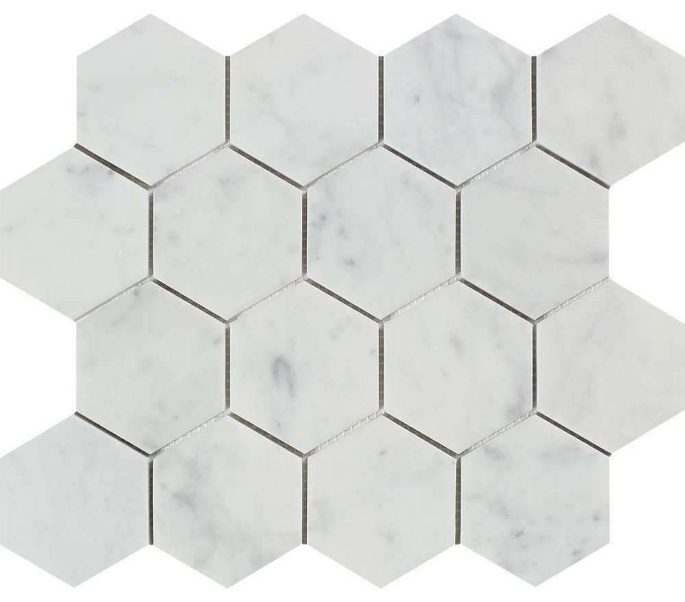 Honed Carrara Rome Florence Marble Hexagon Mosaic, 3 X 3, 10 sq.ft., 10 ...