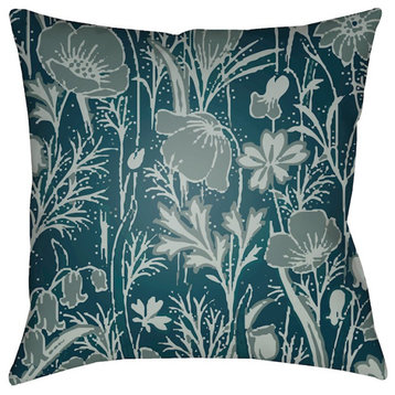 Chinoiserie Floral by Surya Pillow, Green/Silver Gray/Teal, 22x22