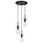 Linea di Liara - Effimero 3-Light Cluster Pendant, Black - The Effimero 3 light cluster pendant light fixture features a modern design that adds an industrial look to any setting. This multi light chandelier offers a black finish, exposed hardware and clear glass shades. Adjustable fabric cords allow for customization of the length of the lights.