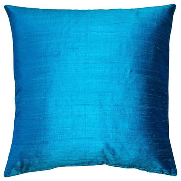 Pillow Decor Sankara Silk Throw Pillows 18"x18", Peacock Blue
