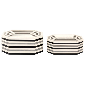 Octagonal Striped Box Set of 2 White