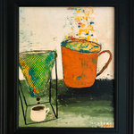 Mavis Original art - Happy Coffee I - This is an original painting on a Canvas Panel 20in x 16in (50.8cm x 40.6cm) , signed and dated by the artist.