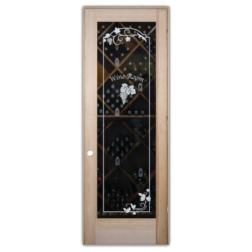 Wine Door - Grape Cluster Arched Border with Text - Douglas Fir (stain...