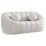 Meridian Furniture - Elijah Boucle Fabric Upholstered Loveseat, Cream - Sit back and relax in casual style when you bring home this Elijah boucle fabric loveseat. Inspired by the unmistakably relaxed vibe created by a classic bean bag, this inviting loveseatfeatures a rounded design with deep channel tufting for added support and resilience. It comes with an accent pillow for even more welcoming comfort, and the loveseat is upholstered all over with rich cream boucle fabric that beckons you to sit, rest, and take it easy.